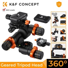 K&F Concept Geared Tripod Head Panoramic 3-Way Ballhead w/ Quick Release Plate