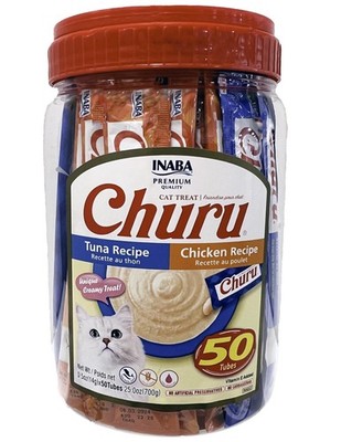 INABA Churu Cat Treats, Grain-Free, Lickable, Squeezable Creamy Purée Cat Tre...