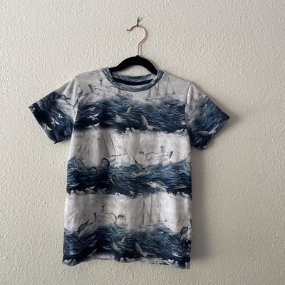 Molo Boys Ocean Shark Graphic T-Shirt Size 128 US 8 Nautical All Over Print