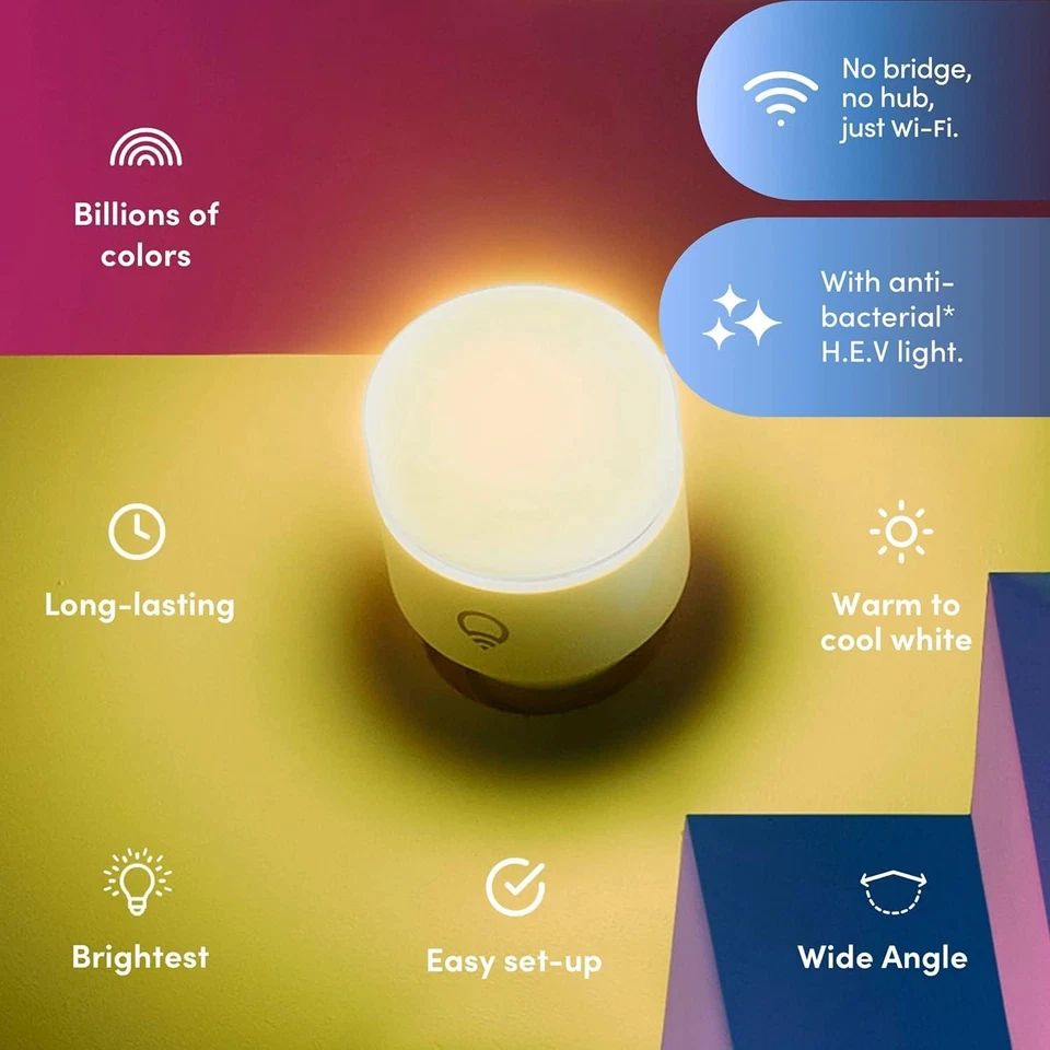 2-Pack A19 Wi-Fi Smart LED Bulb, 1100 Lumens, Full Color & Antibacterial Mode - Image 4 of 4