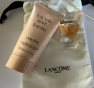 Lancôme La Vie EST Belle 3pc Travel Set.  5ml EDP, 50ml Lotion & Pouch