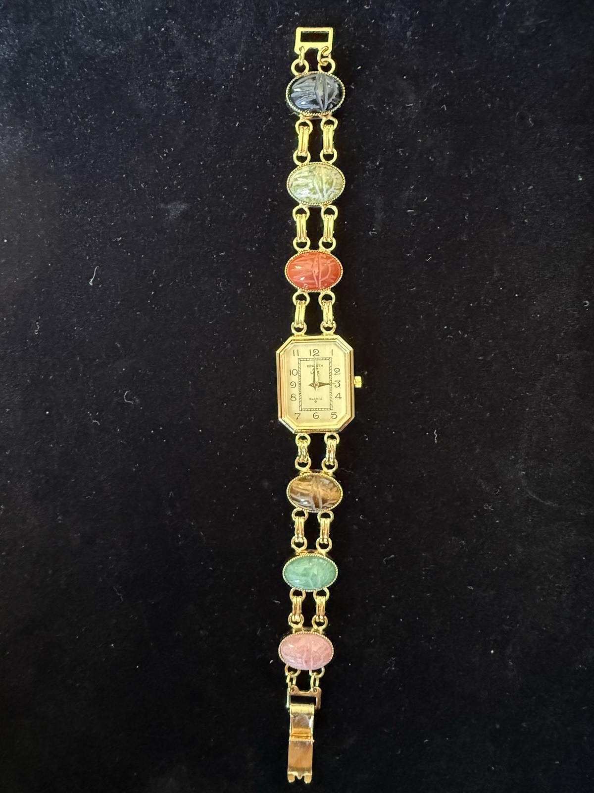 Vintage Kenneth Jay Lane Gold Scarab Gemstone Lin… - image 1