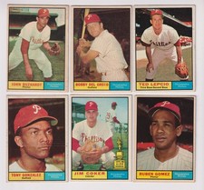 1961 TOPPS BASEBALL PHILADELPHIA PHILLIES LOT (6)