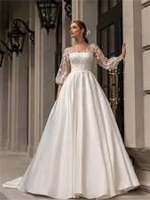 Simple Long Sleeve Wedding Dresses Sexy Applique Bridal Gowns Glamorous A-Line