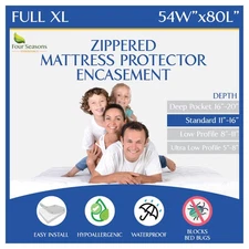 Full XL Mattress Protector Zippered Waterproof Encasement Hypoallergenic Dust Mi