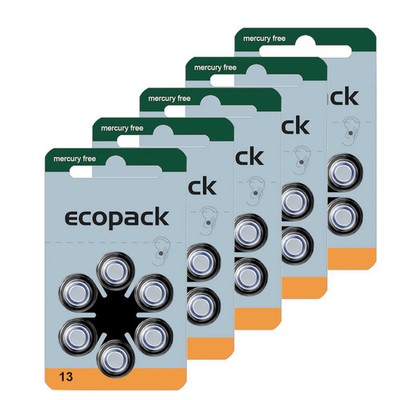 30x EcoPack Varta Hörgerätebatterien - P13 orange PR48 - (5x 6er Blister)