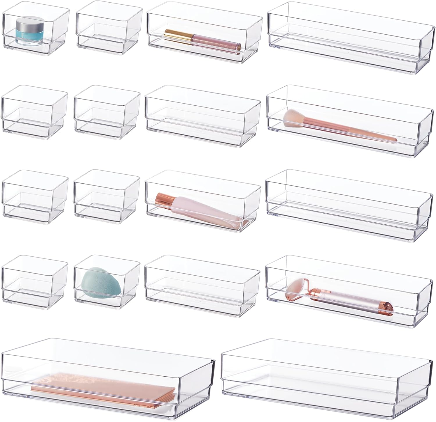 Simplesort 18-Piece Stackable Clear Drawer Organizer Set | Multi-Size Trays | Ma