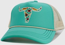 Cow Skull Aztec Mesh back Ball Cap Rodeo Turquoise
