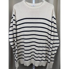 John Galt Cream Navy Striped Cotton Oversized Sweater Coastal Preppy Slouchy
