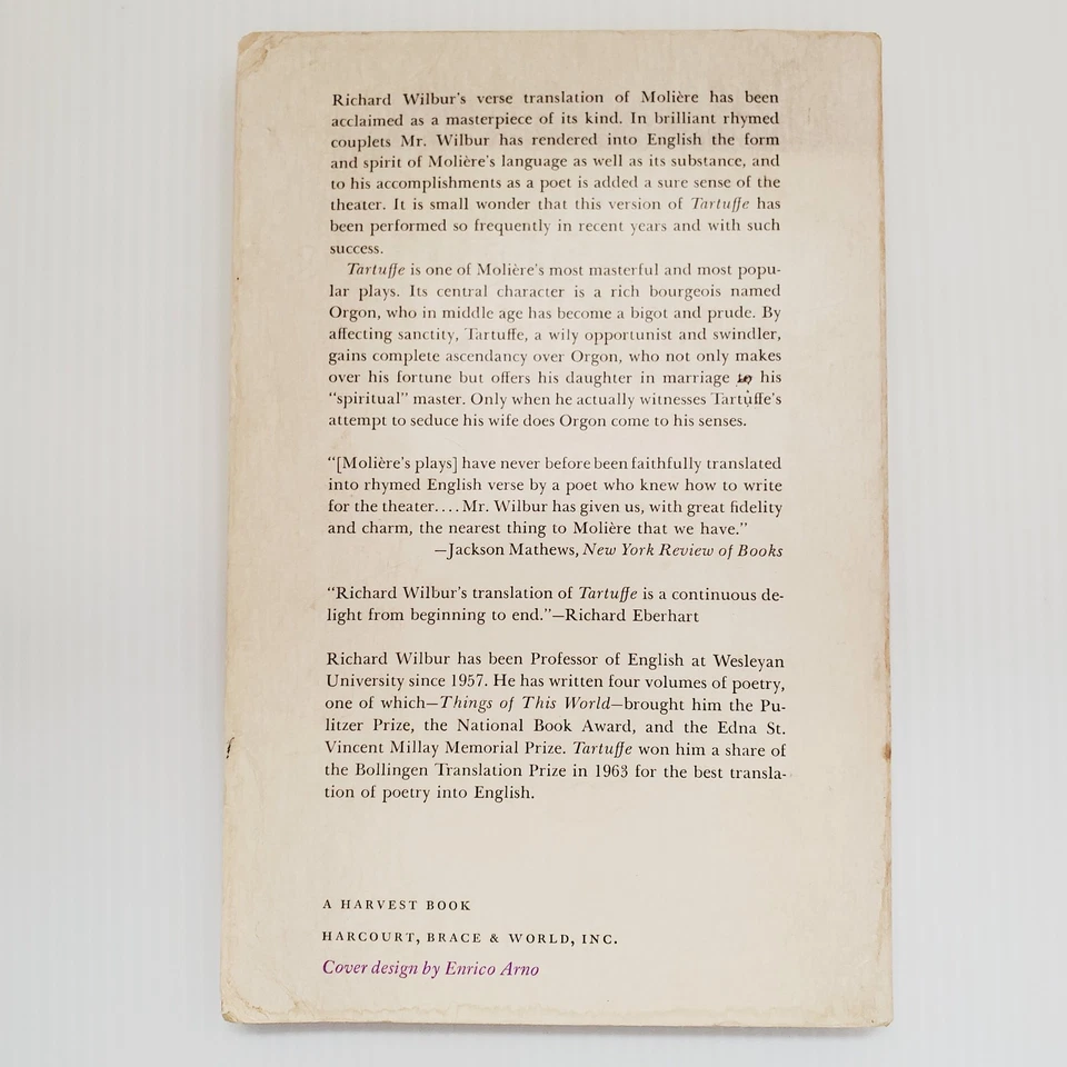 Moliere Tartuffe Play Book Translated By Richard Wilbur 1963 Vintage Paperback  - Image 3 of 4