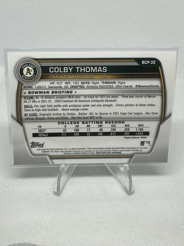 2023 bowman sapphire green 1st colby thomas /60 - Picture 2 of 2