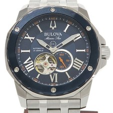 BULOVA WATCH MARINE STAR 98A302 AUTOMATIC SEE-THROUGH BACK STAINLESS STEEL MEN'S