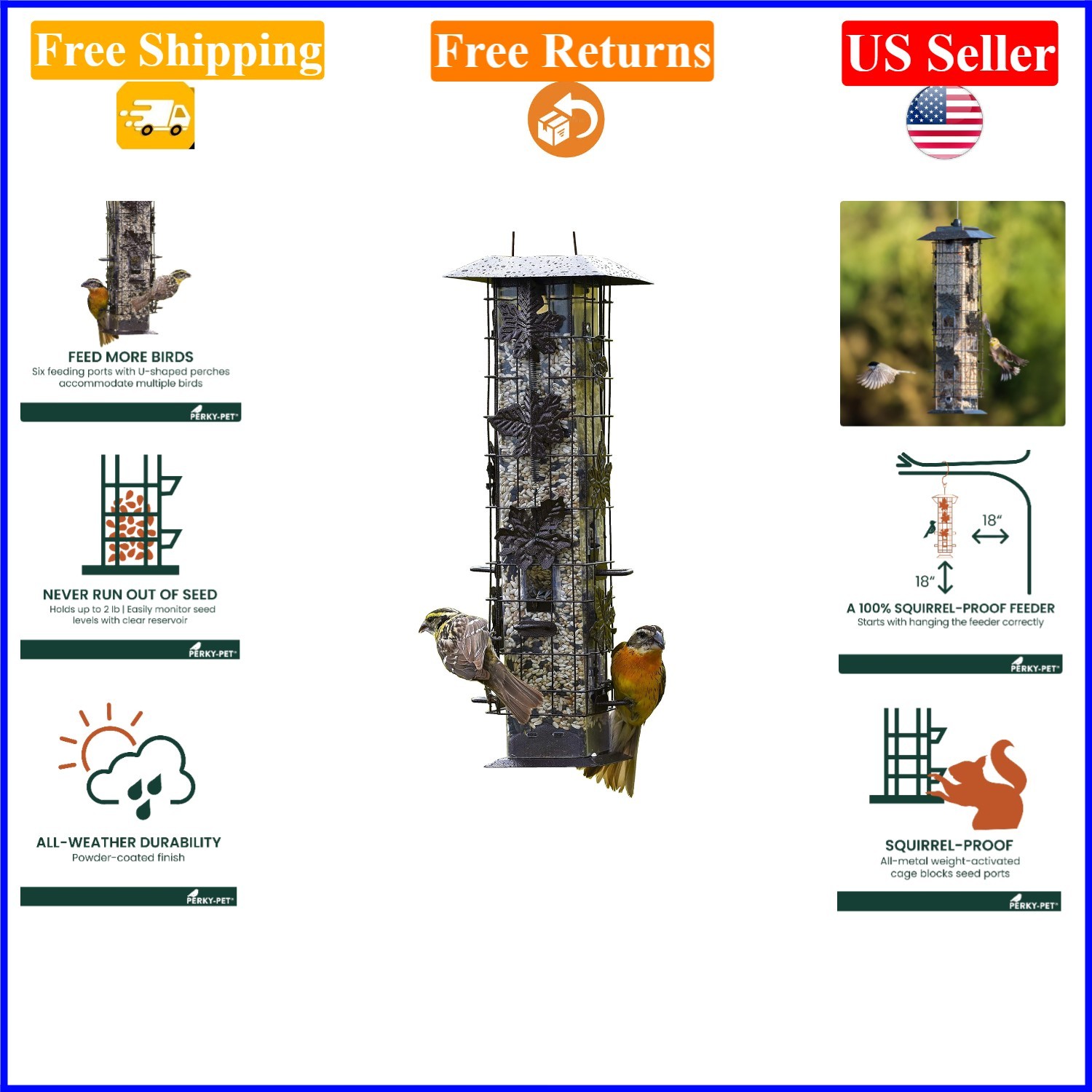 336-1SR Squirrel-Proof Bird Feeder, 2LB, Outdoor Metal, Wildlife
