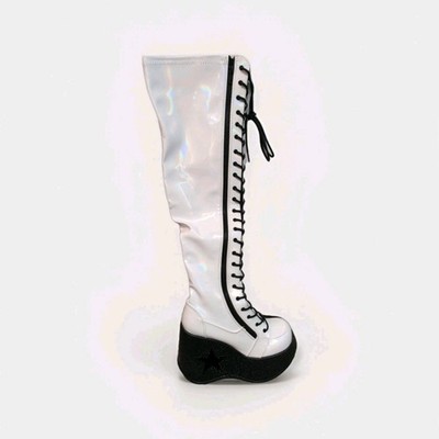 Demonia Dynamite-300 White Holographic Star Platform Boots Size 9