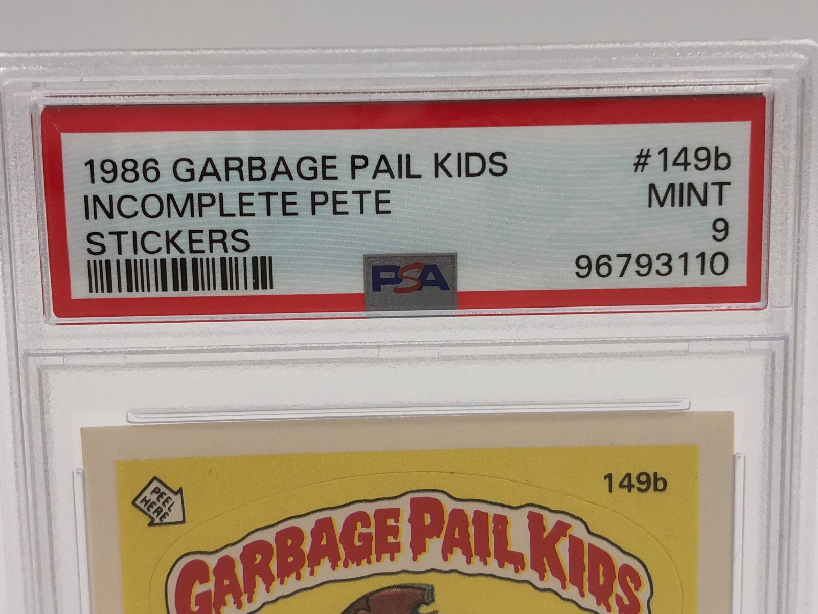 1986 GARBAGE PAIL KIDS Trading Stickers INCOMPLETE PETE #149b graded PSA MINT 9 view 2