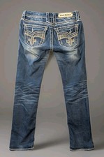 Rock Revival "Avery" Straight Jeans Women's Size 27 Flap Pockets Rhinestones