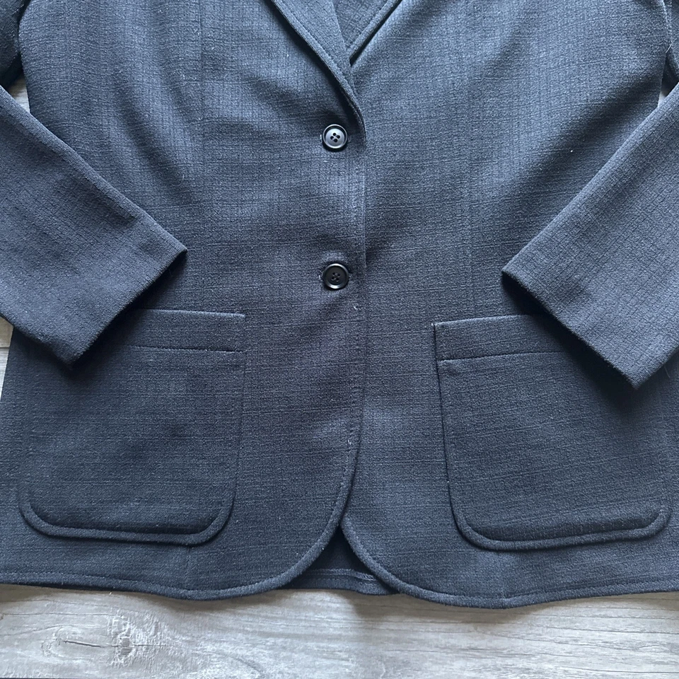 Jaqueta Blazer Vintage Fire Islander Preta Tweed Botão Fabricada nos EUA Tamanho 11 12 - Imagem 3 de 4