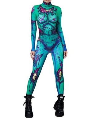 Women 3D Printed Zombie Vampire Bodysuit Carnival Party Aerial Yoga Stag Costume