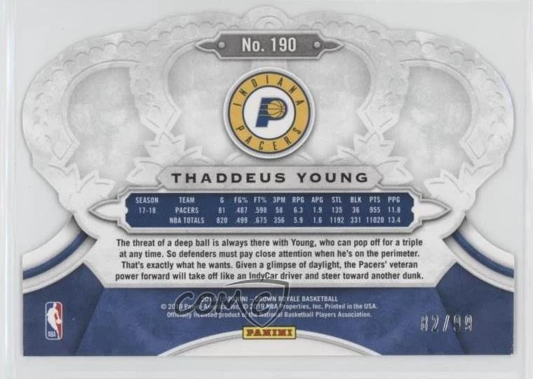 2018-19 Panini Crown Royale Crystal /99 Thaddeus Young #190 - Image 2 of 2