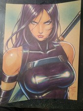 Psylocke originale fine art firmato 8,5x11 certificato di autenticità incluso