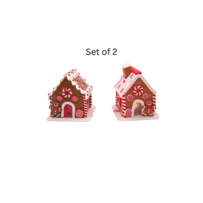Raz Imports Peppermint 4.5'' Gingerbread Lighted Houses, Set of 2