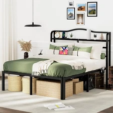 Queen Bed Frame with Headboard Queen Size Bed Frame 14 Inch Tall Metal Bed