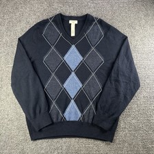 Dockers Womens Navy Blue Argyle V Neck Long Sleeve Sweater Size Large