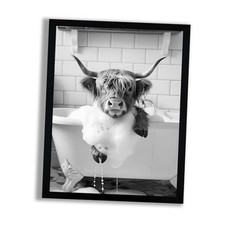 Framed Black and White Bathroom Canvas Wall Art, 8x10 Inches Highland Cow