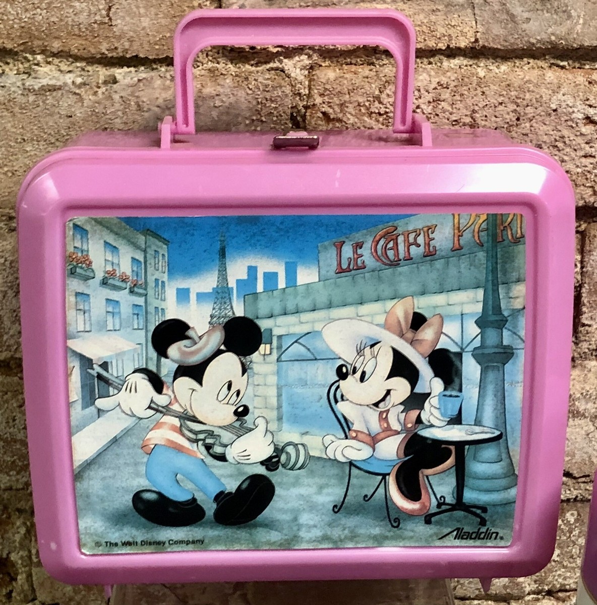 Vintage Mickey Minnie Mouse Le Cafe Aladdin Pink Plastic Lunch Box