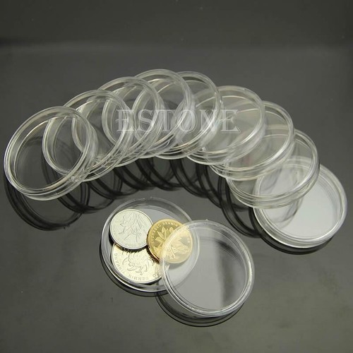 10PCS Applied Round Clear Cases Coin Storage Capsules Holder Round Plastic 37mm - Afbeelding 7 van 8