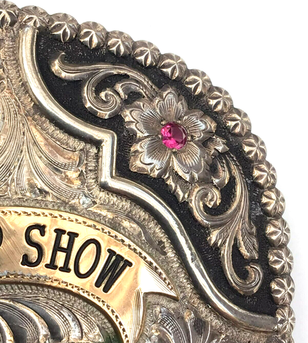 Gist Sterlingsilber OL Trophy Gürtelschnalle mit Rubinen Vintage 1995 APHA Pferdeshow - Bild 5 von 8