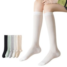 5 Pairs Women Breathable Solid Knee-high Stockings Summer Thin Mesh Knee Socks