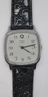 VINTAGE TIMEX Q M CELL SQUARE BEZEL QUARTZ MEN'S BLK LEATHER DRESS DATE WATCH