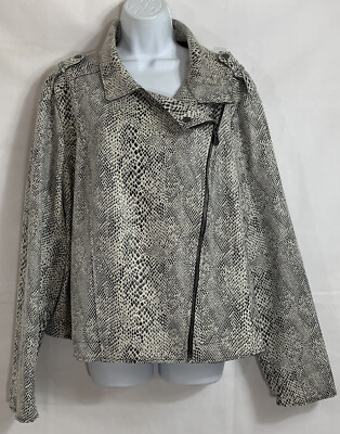 Sofia Jeans by Sofia Vergara Womens Plus Size 3XL Snake Print Moto Jacket Zip Up