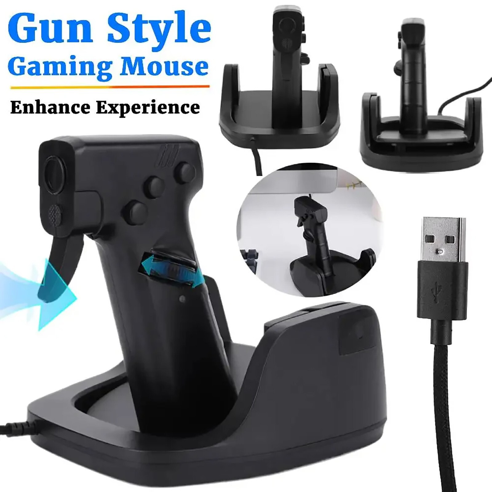Wireless FPS Gaming Mouse with Vertical Grip and Trigger Feel in Black