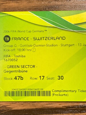 FIFA World Cup 2006 Germany Ticket - Match #13 France Switzerland