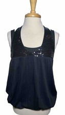 New NWT Pink Twill, Sequin Sleeveless Tank Top M S Black Elastic Waist Halter