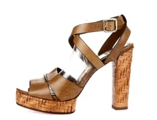 Womens Tory Burch Cella Cognac Brown Leather Strappy Platforms Sandal Size 9.5