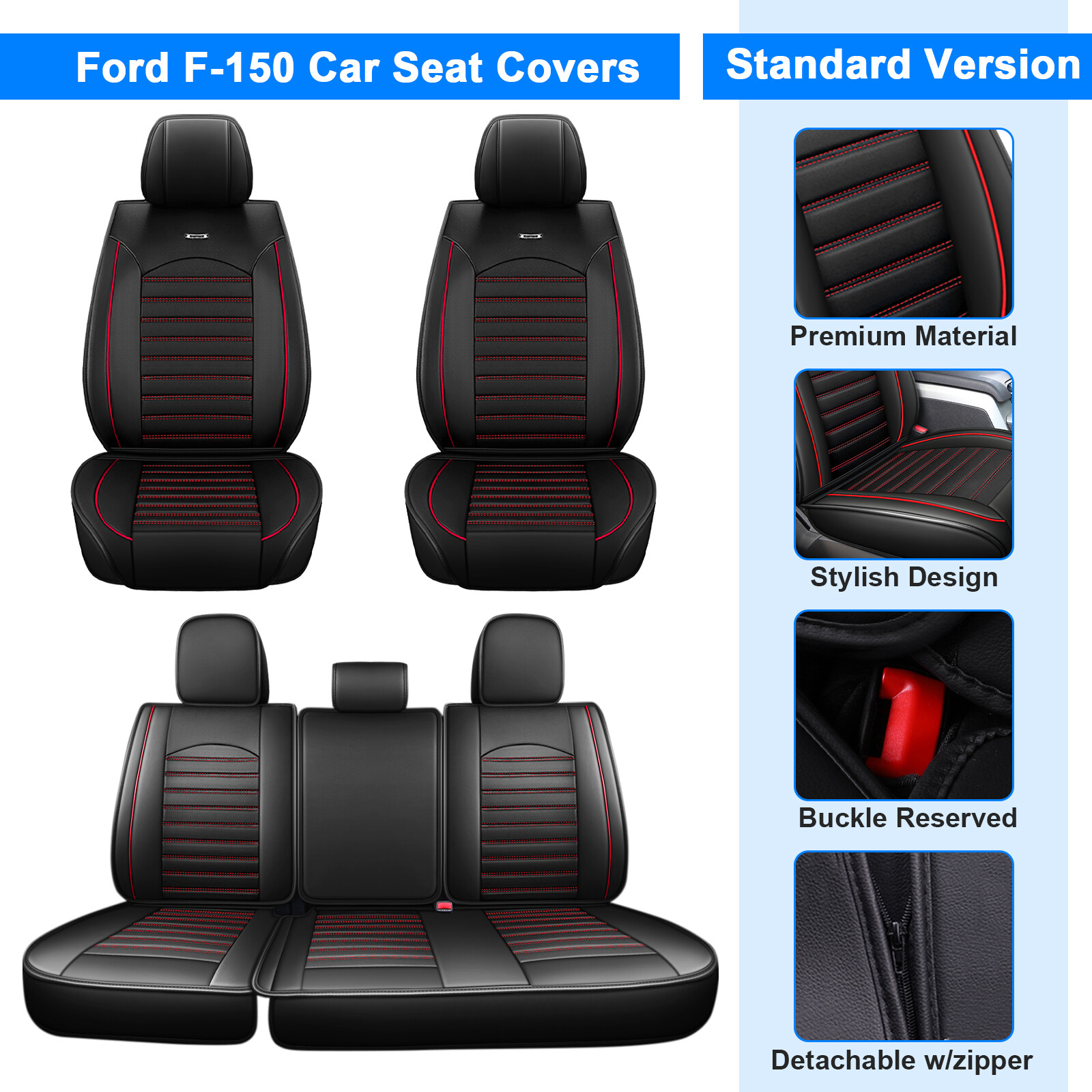 For 20092022 Ford F150 Truck Car Seat Covers Front Rear PU Leather