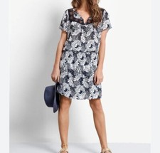 Hush 8 Navy White Tropical Marissa Lace Crochet Dress Drop Waist Shirred Summer