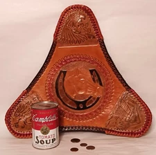 NEVER USED vtg tooled saddle leather stool cowboy aztec western mexican horse