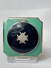 Art Deco Maurice Compact Green Black Dbl Sided Mirrored Make Up Powder Rouge Box