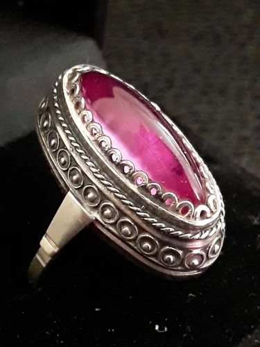 Vintage Soviet Russian Women's Ring Silver Amethyst Cabochon  875 USSR S 9.25