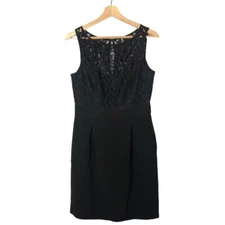 White House Black Market WHBM Black Lace Top Fit & Flare Sleeveless Dress 6