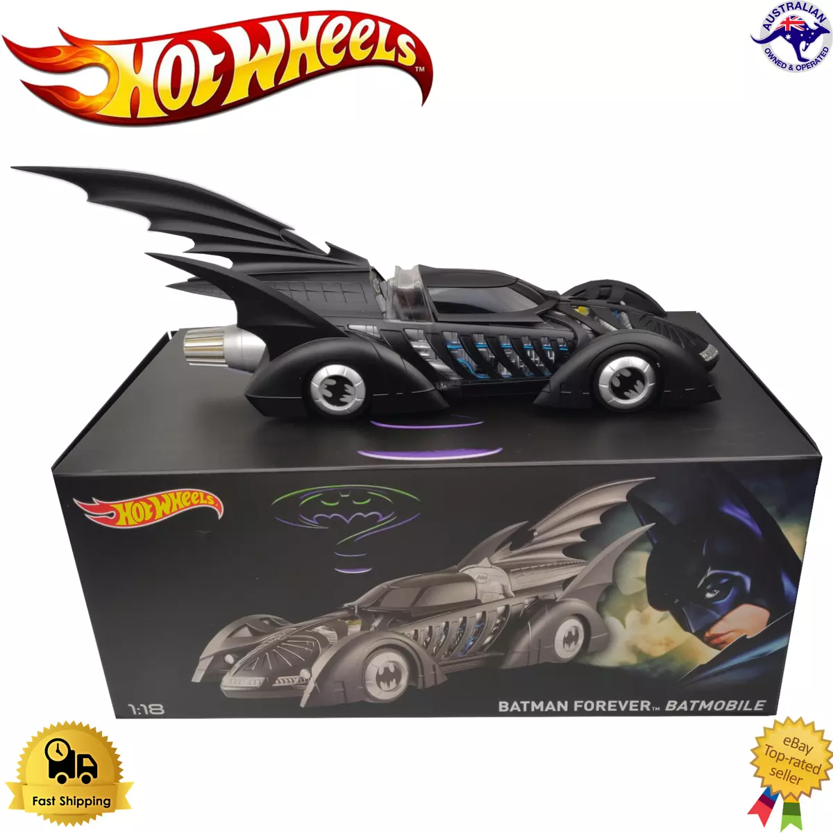 Diecast Model Car 1:18 Batman Forever Batmobile Hot Wheels DC WB Comics Premium
