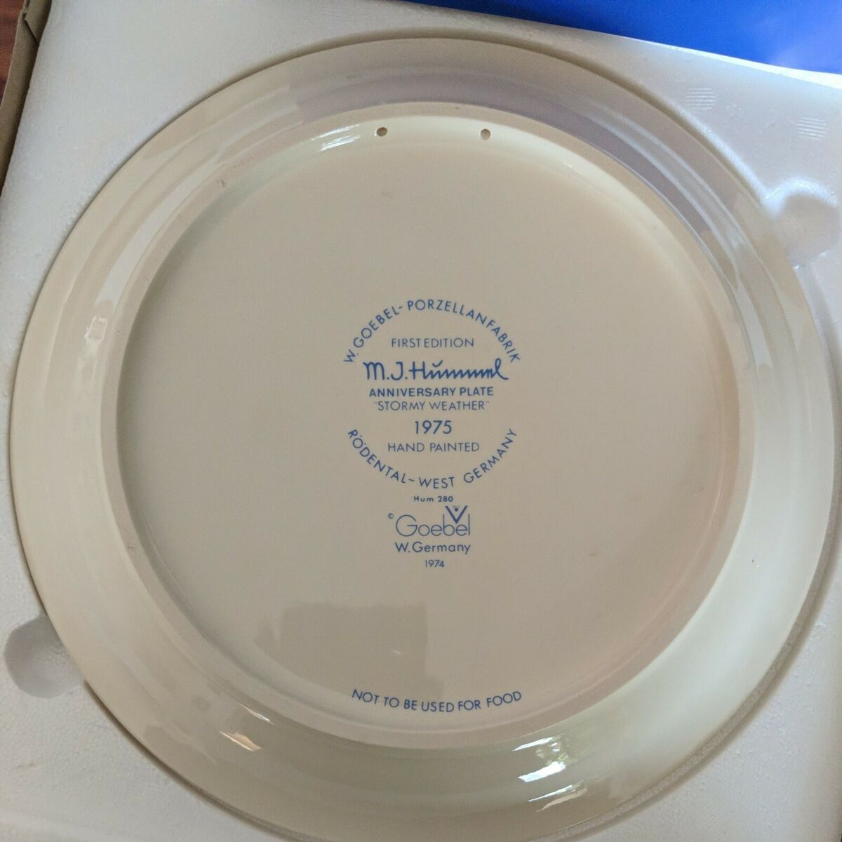 Vintage M J Hummel 1st Edition 1975 Anniversary Plate Stormy Vintage M J Hummel 1st Edition 1975 Anniversary Plate Stormy