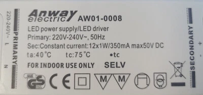 Paulmann Controlador de repuesto para AW01-0008 LED Driver 350mA Transformador Transformador N0