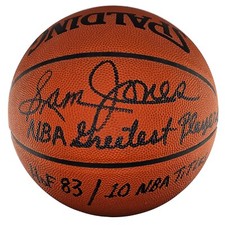 Sam Jones Signed & Inscribed Basketball. JSA COA