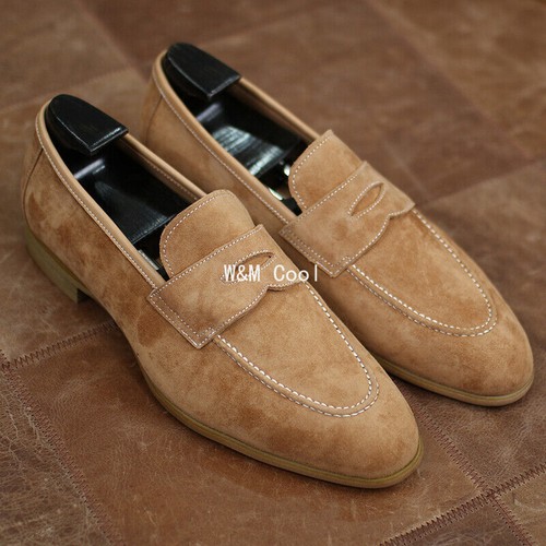 British Casual Loafer Brown Handmade Dress Shoes Men Genuine Suede Leather Shoes - Picture 4 of 18