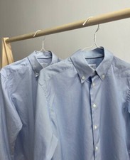Men's Lot 2 Dress Shirts ETON Shirt Custom Made Size L Cotton Blue 41 16in